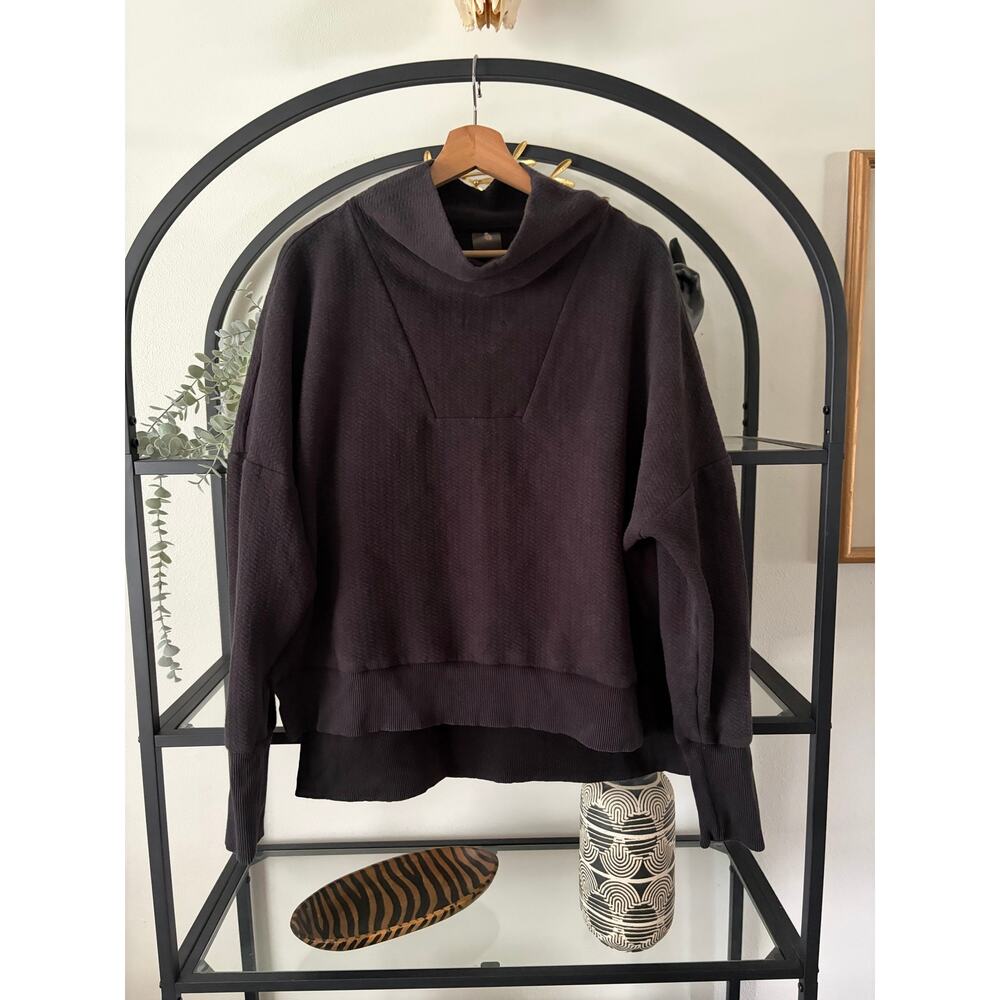 CALIA Womens Medium Textured Funnel Neck Pullover Sweatshirt Black Athleisure